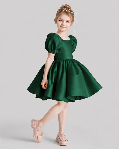 Dark Green Flared Flower Girl Dresses Side