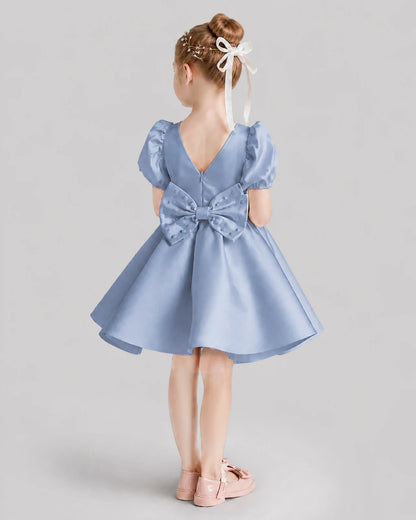 Dusty Blue Flared Flower Girl Dresses Back