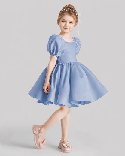 Dusty Blue Flared Flower Girl Dresses Side