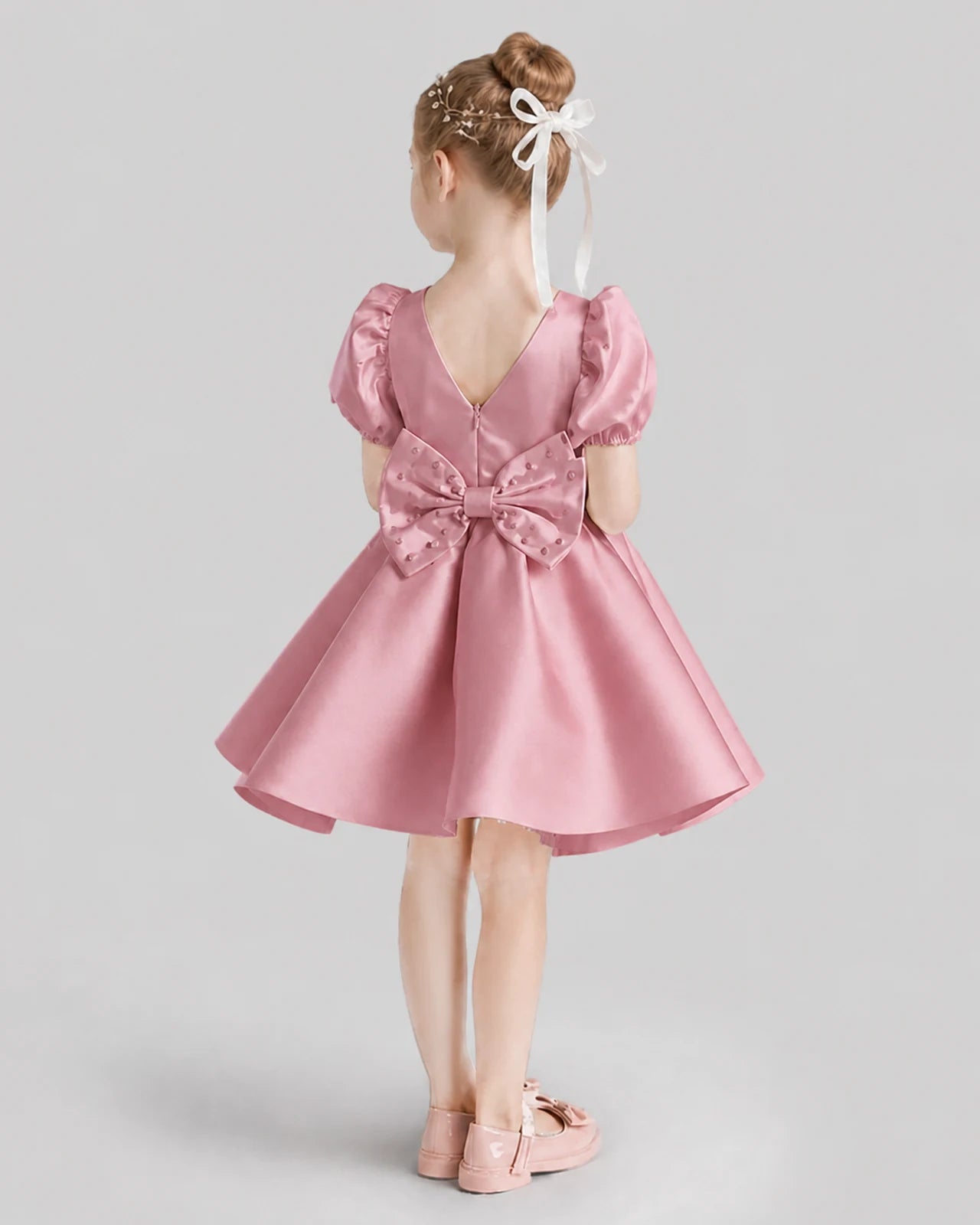 Dusty Rose Flared Flower Girl Dresses Back