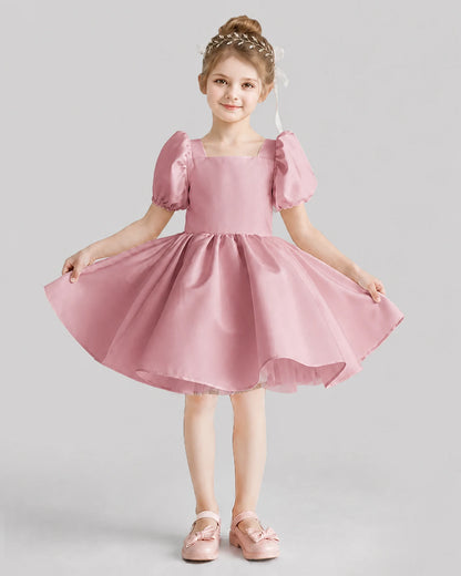 Dusty Rose Flared Flower Girl Dresses Front