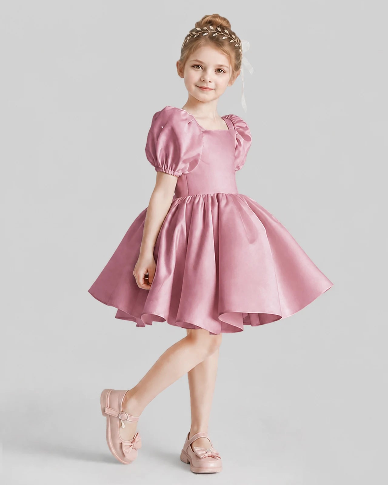 Dusty Rose Flared Flower Girl Dresses Side