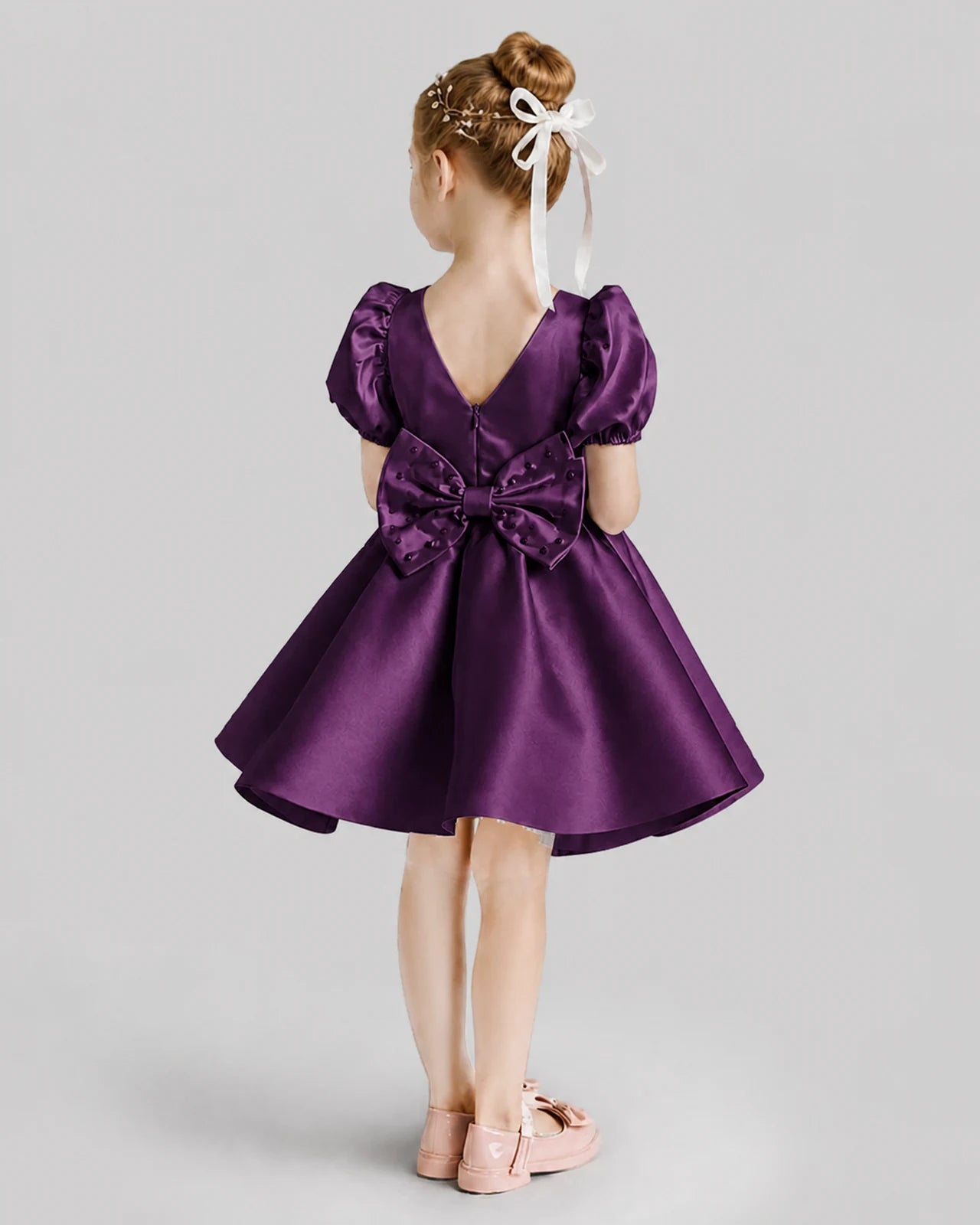 Grape Flared Flower Girl Dresses Back