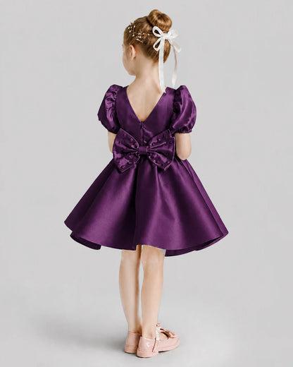 Grape Flared Flower Girl Dresses Back