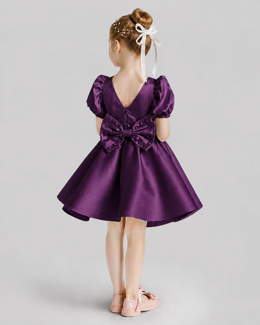 Grape Flared Flower Girl Dresses Back