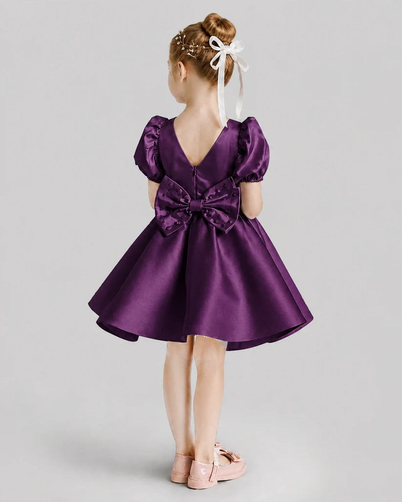 Grape Flared Flower Girl Dresses Back