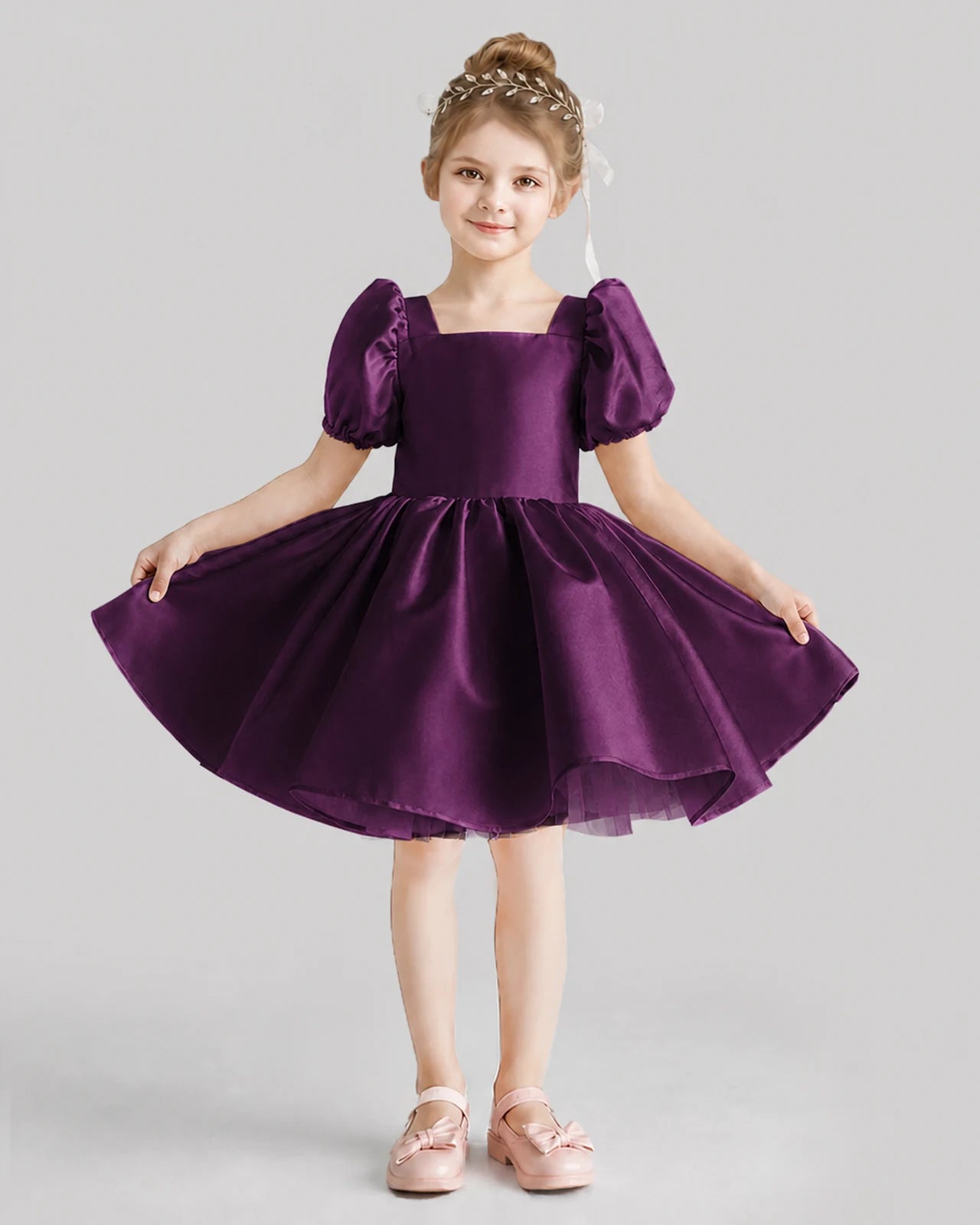 Grape Flared Flower Girl Dresses Front