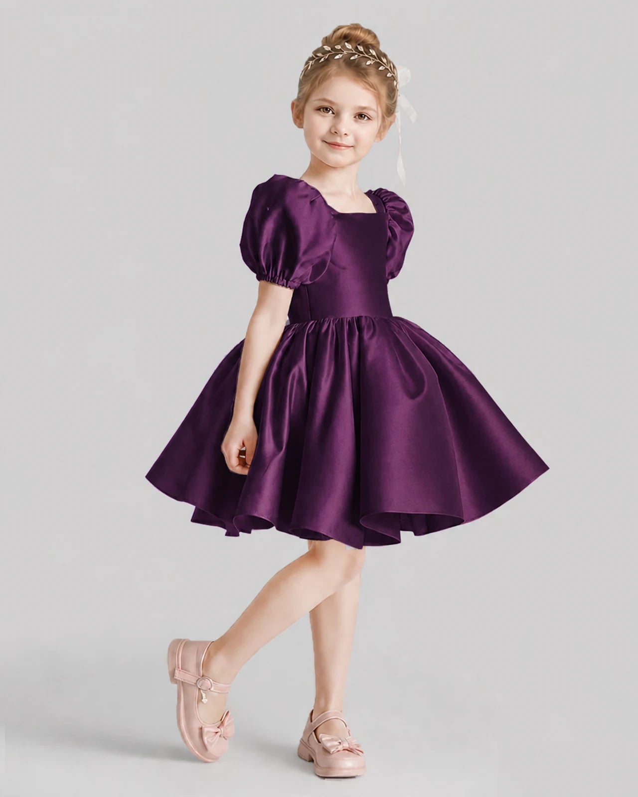 Grape Flared Flower Girl Dresses Side