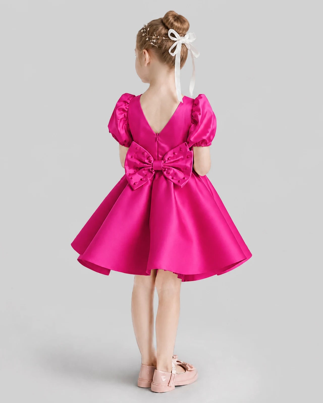 Hot Pink Flared Flower Girl Dresses Back