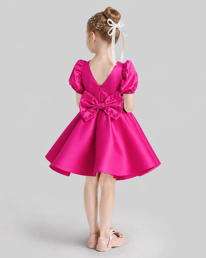 Hot Pink Flared Flower Girl Dresses Back