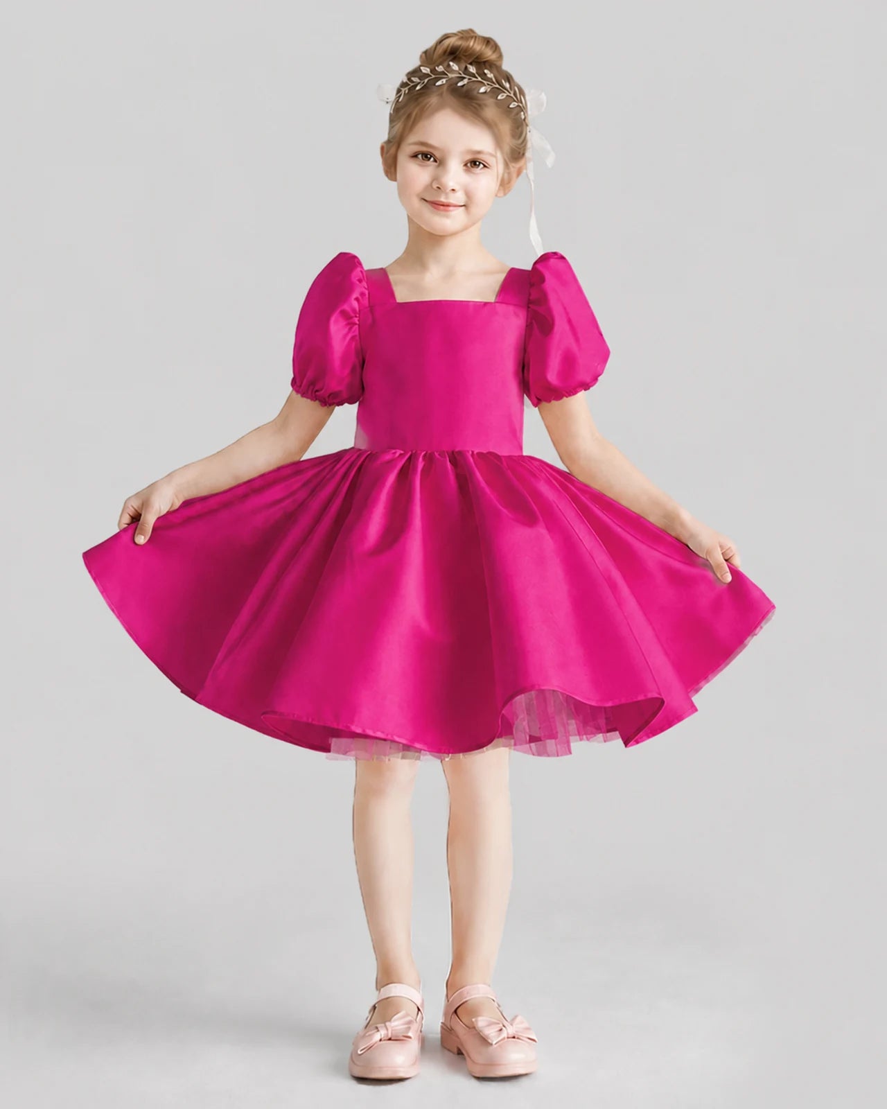 Hot Pink Flared Flower Girl Dresses Front