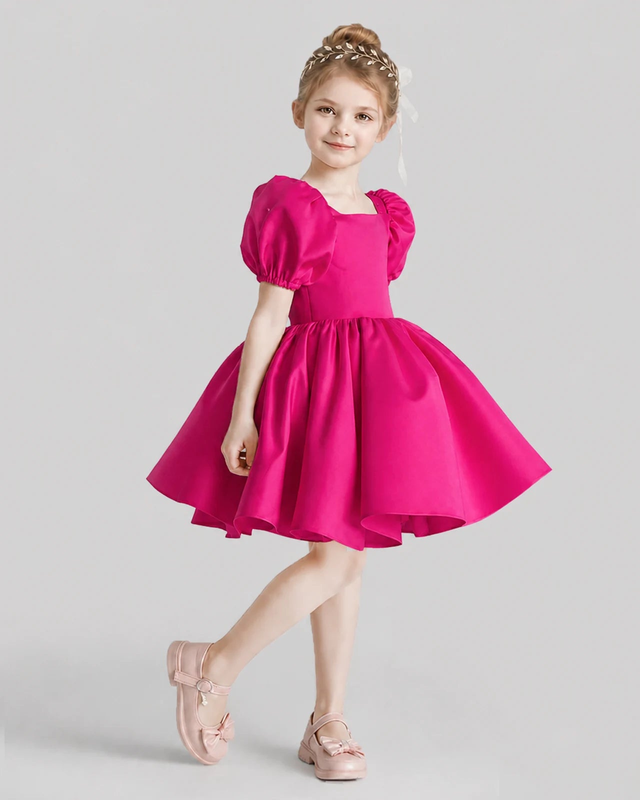 Hot Pink Flared Flower Girl Dresses Side