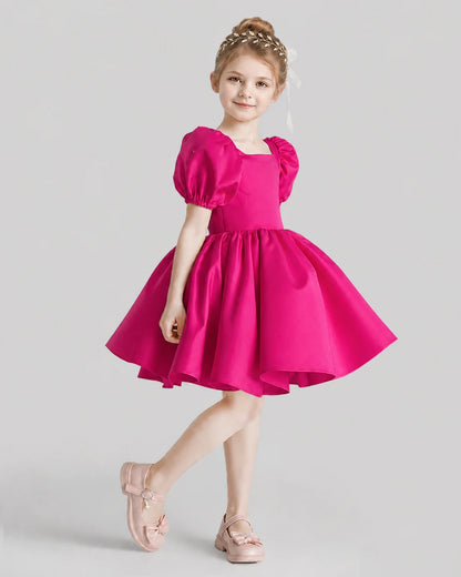 Hot Pink Flared Flower Girl Dresses Side