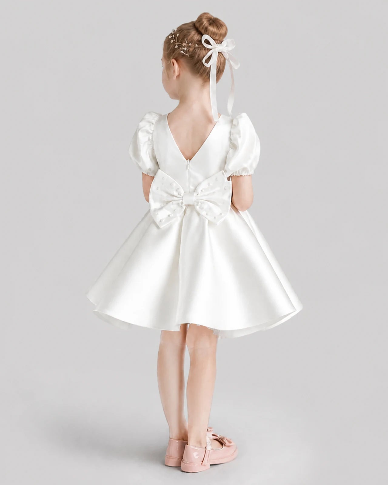Ivory Flared Flower Girl Dresses Back