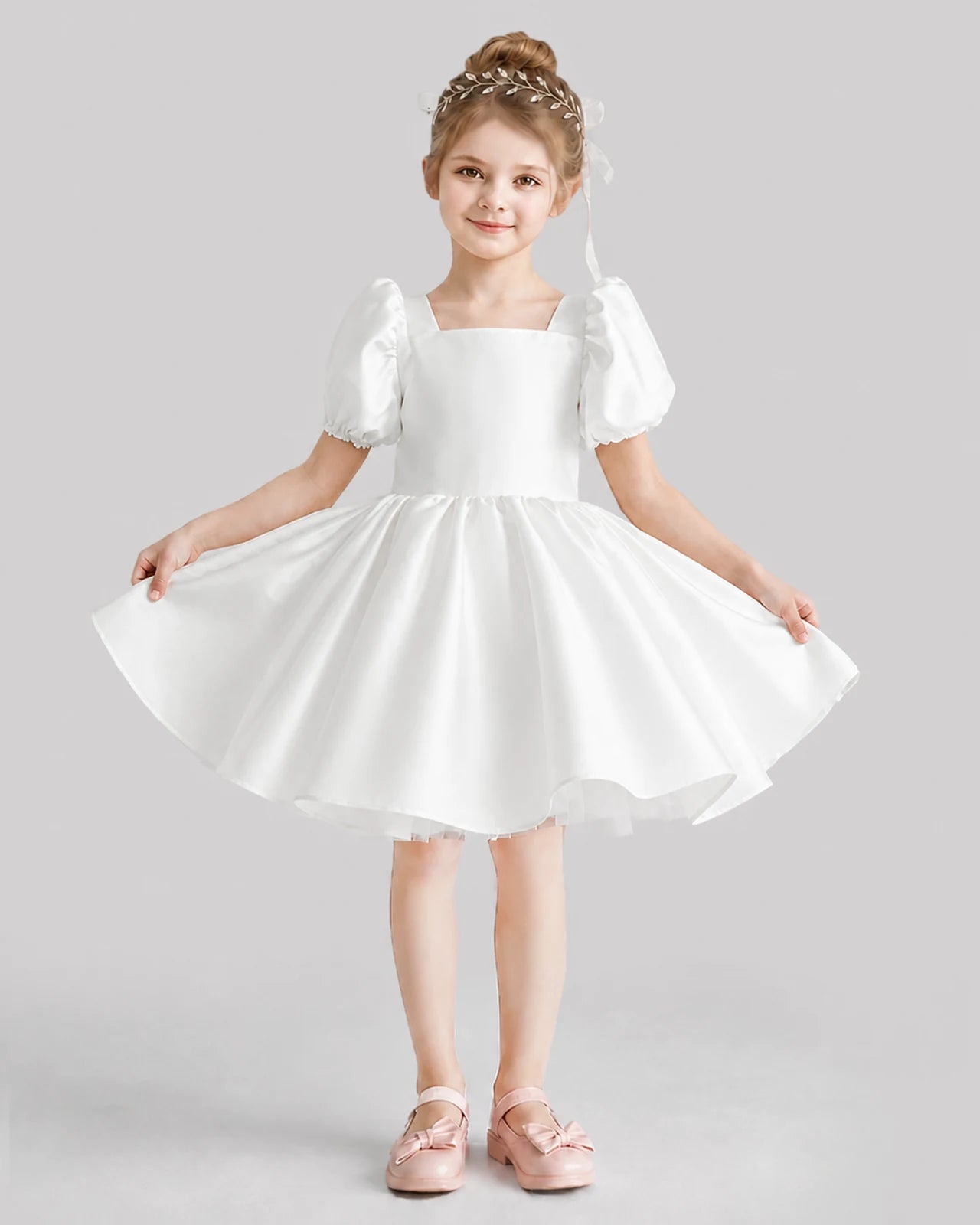 Ivory Flared Flower Girl Dresses Front