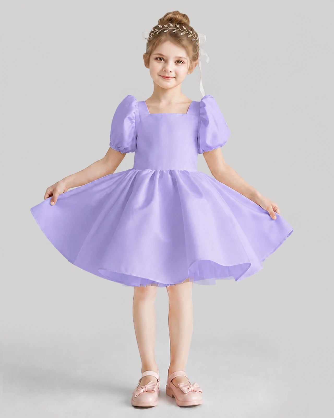 Lavender Flared Flower Girl Dresses Front