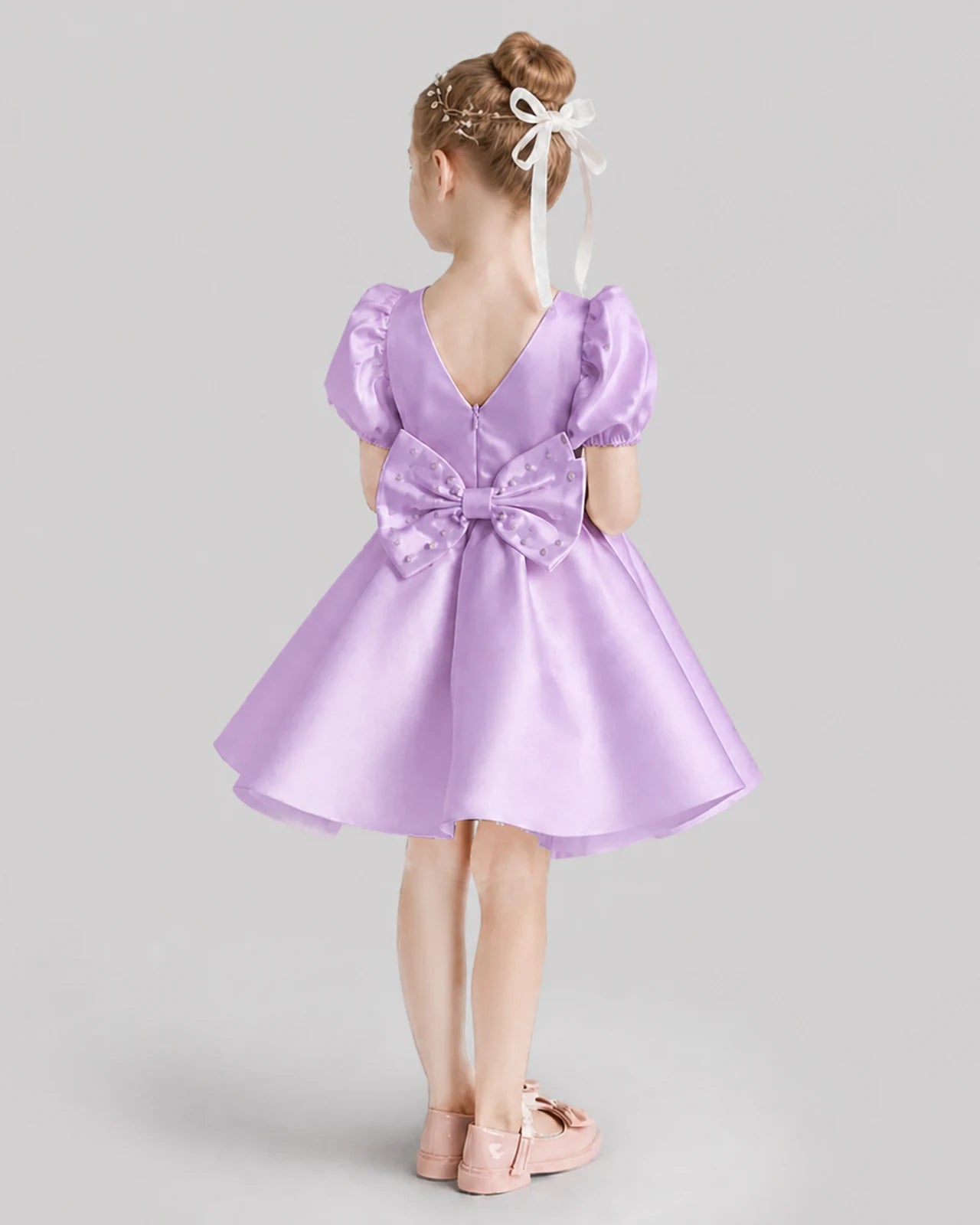 Lilac Flared Flower Girl Dresses Back