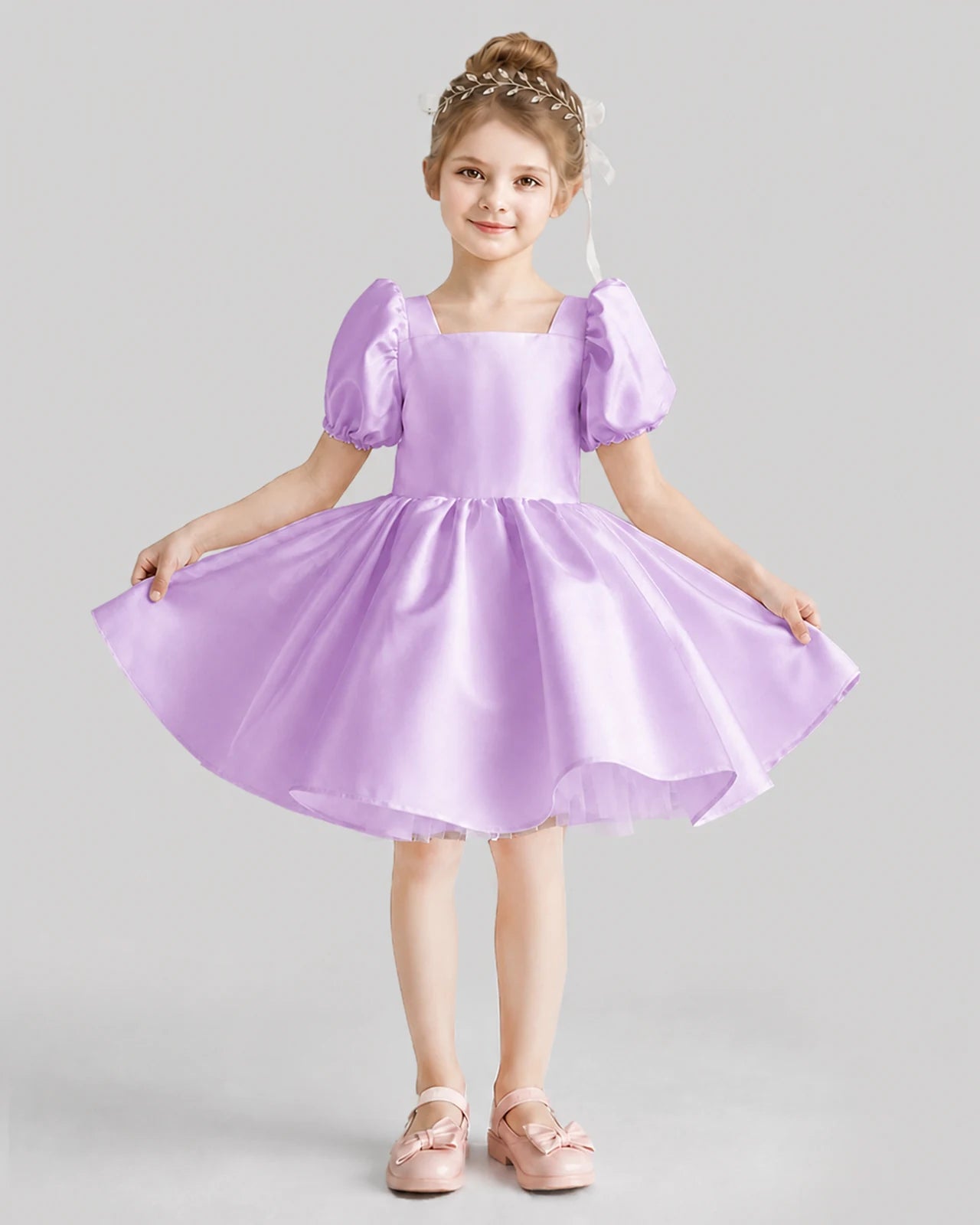 Lilac Flared Flower Girl Dresses Front