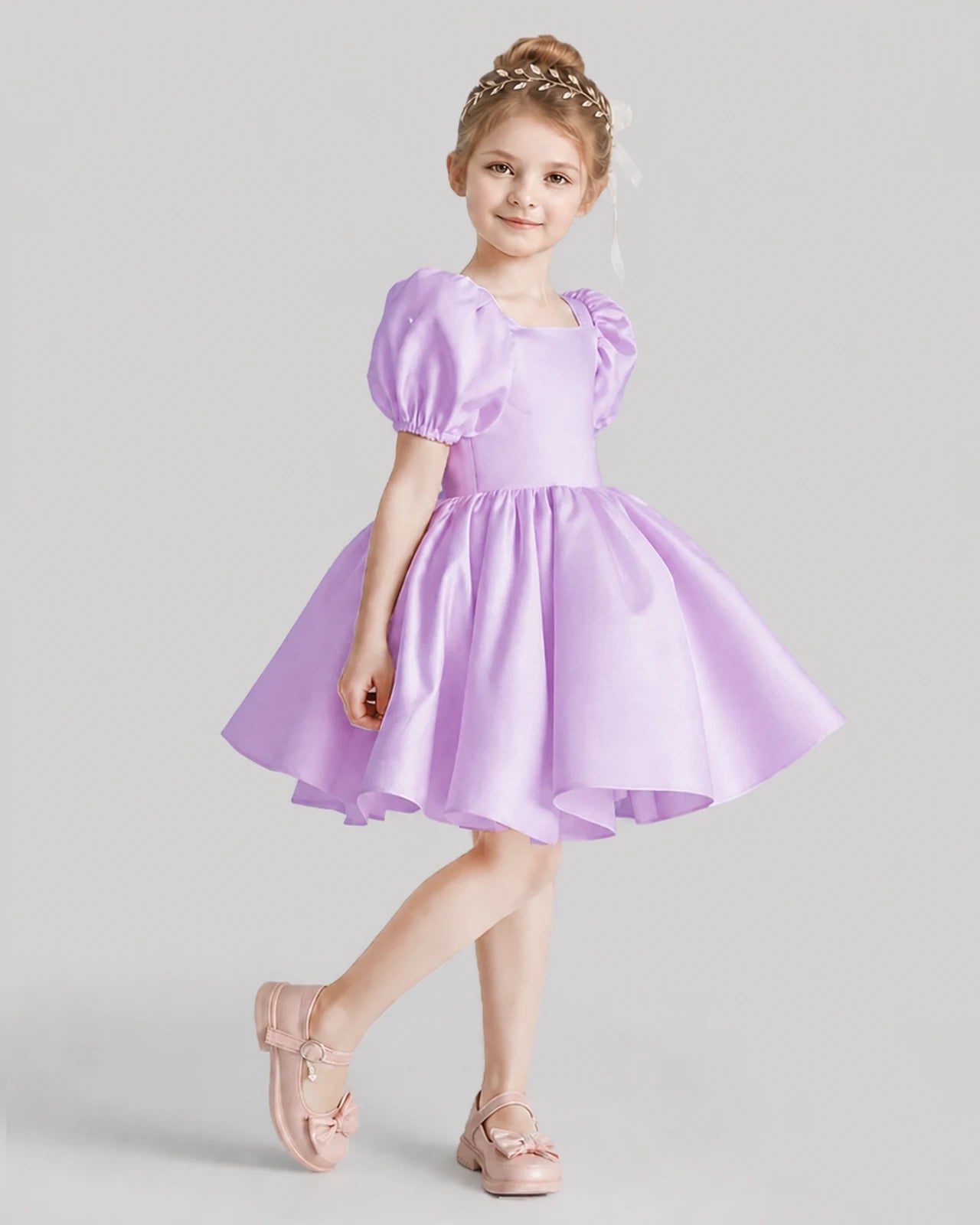 Lilac Flared Flower Girl Dresses Side