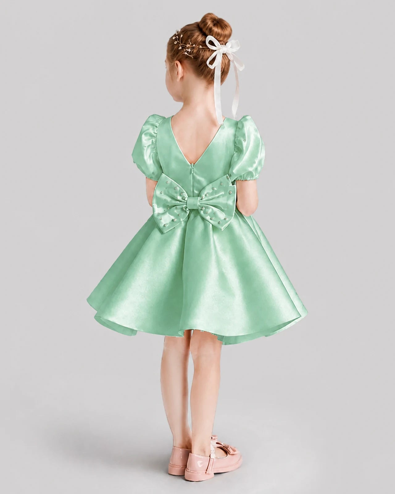 Mint Green Flared Flower Girl Dresses Back