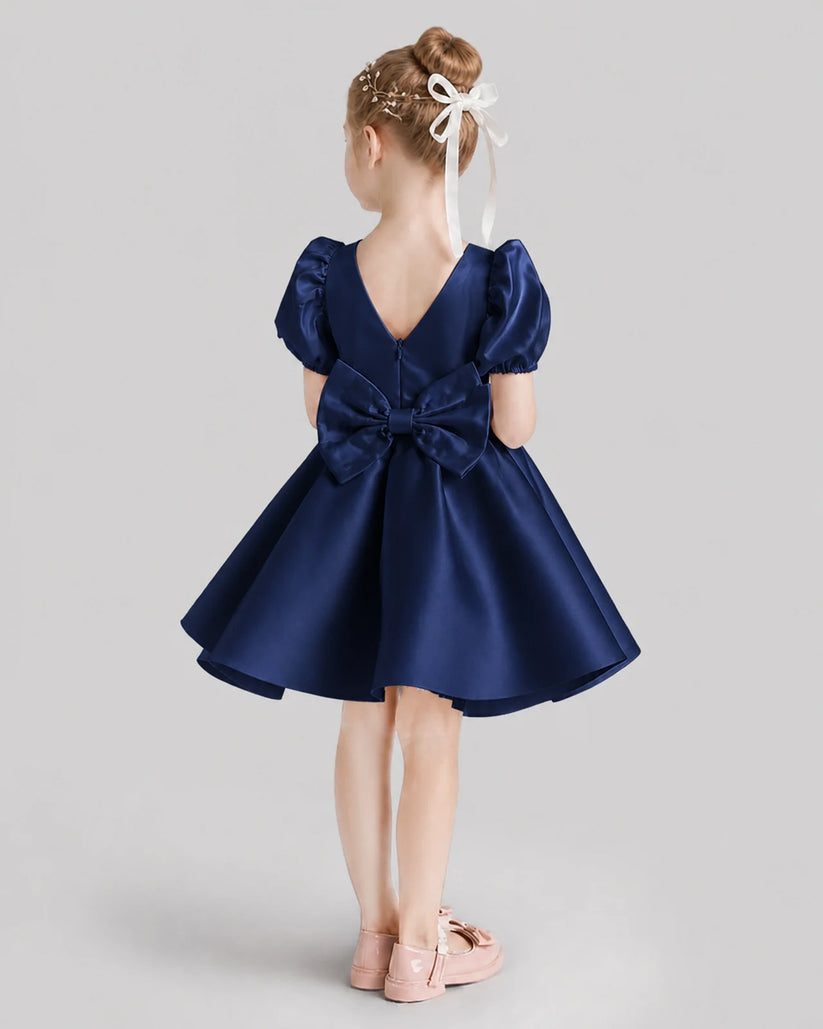 Navy Blue Flared Flower Girl Dresses Back