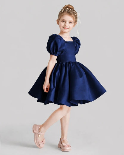 Navy Blue Flared Flower Girl Dresses Side