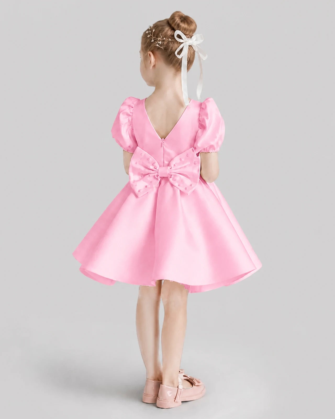 Pink Flared Flower Girl Dresses Back
