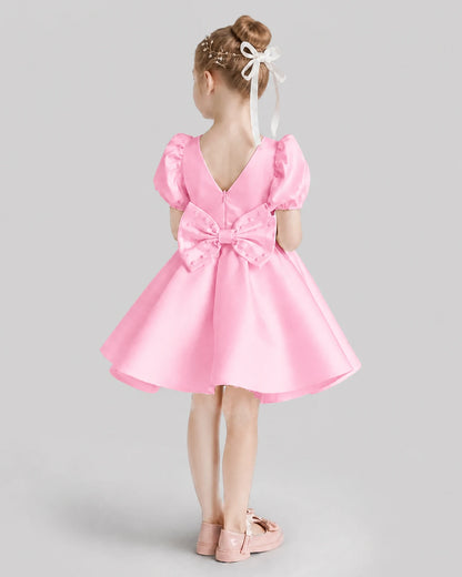 Pink Flared Flower Girl Dresses Back