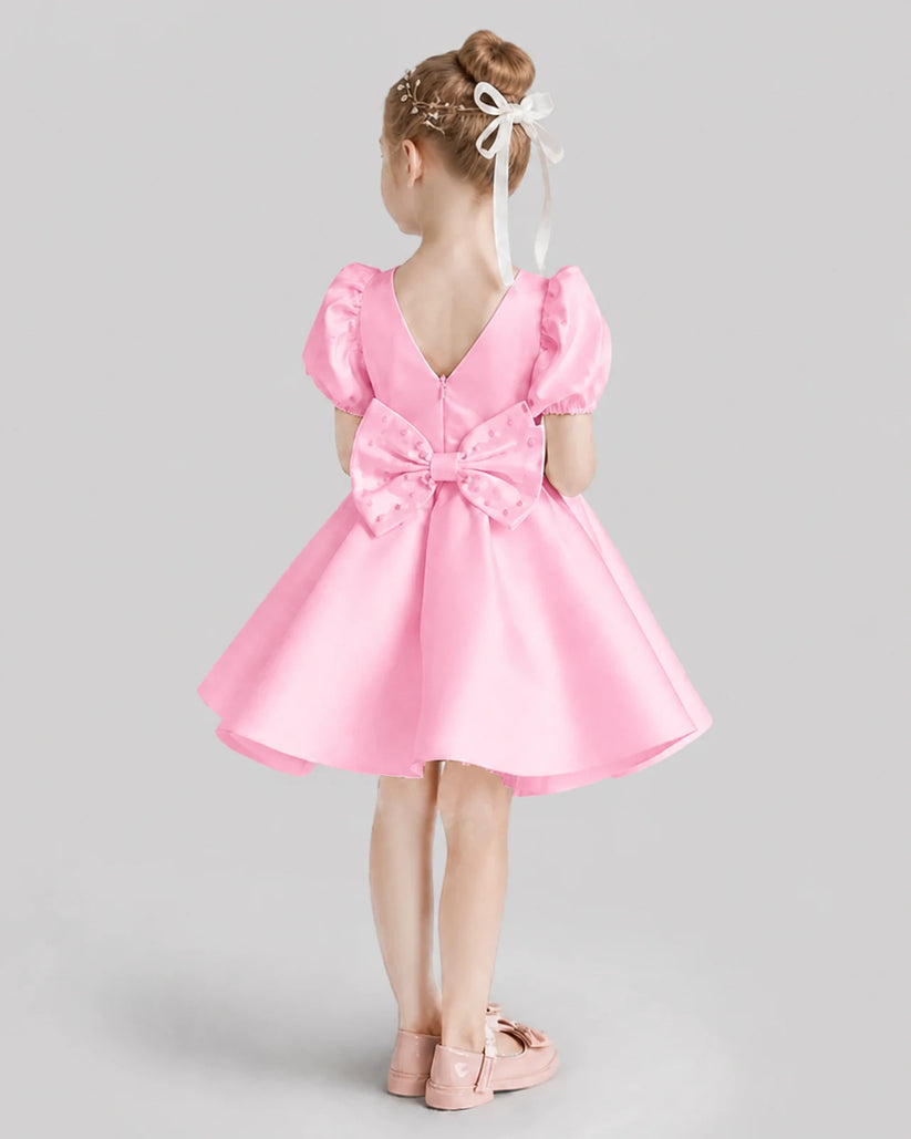 Pink Flared Flower Girl Dresses Back