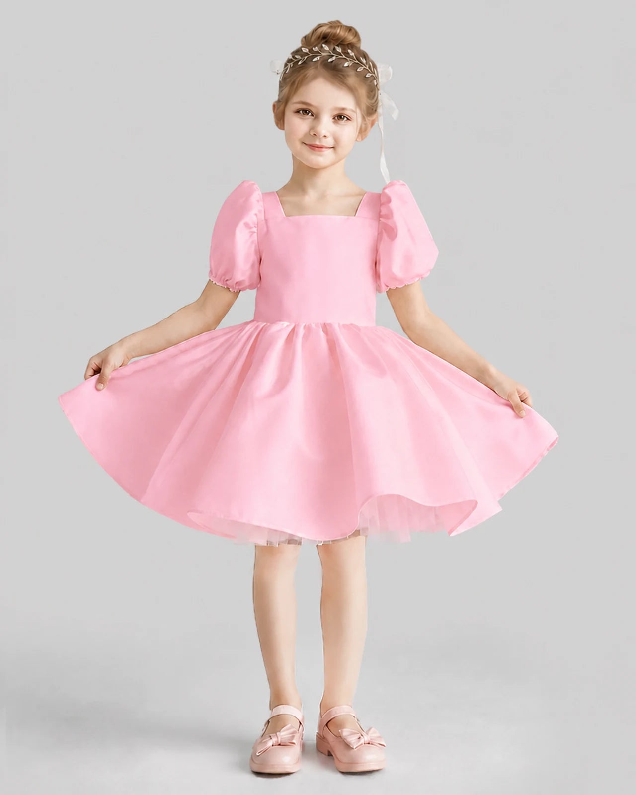 Pink Flared Flower Girl Dresses Front