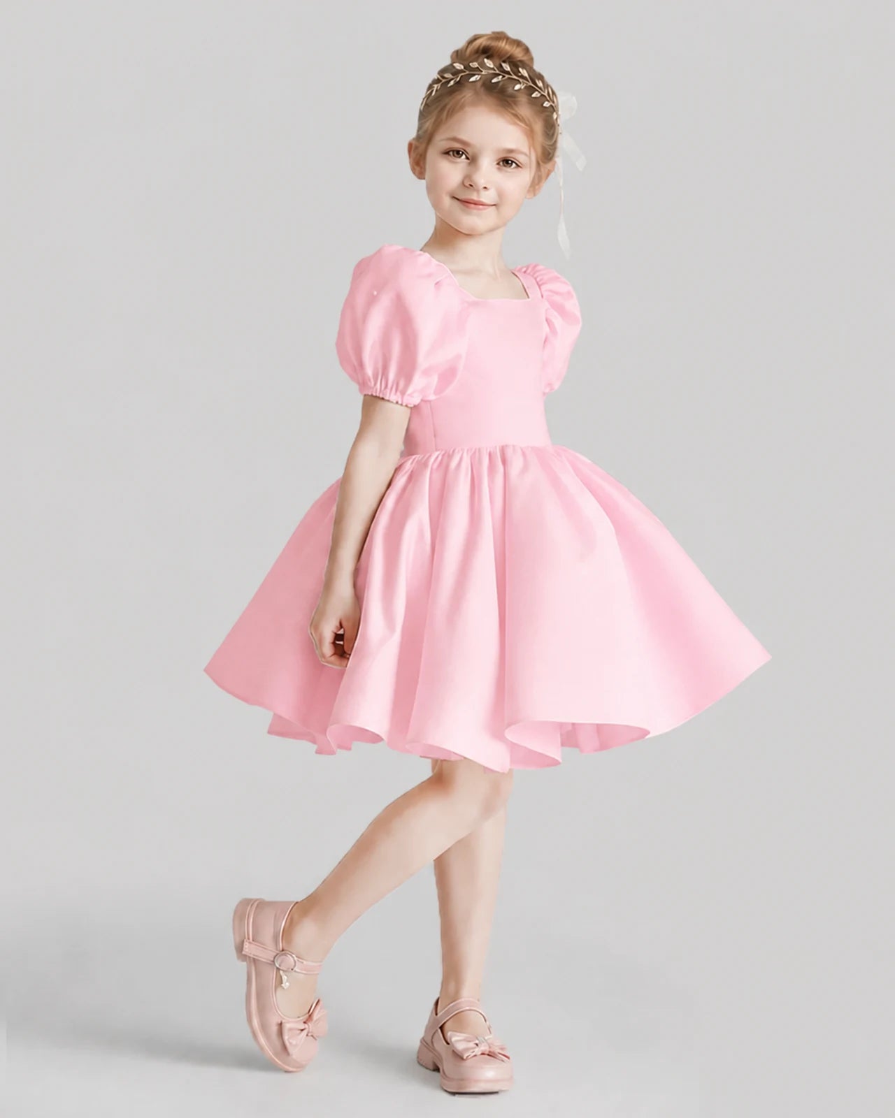 Pink Flared Flower Girl Dresses Side