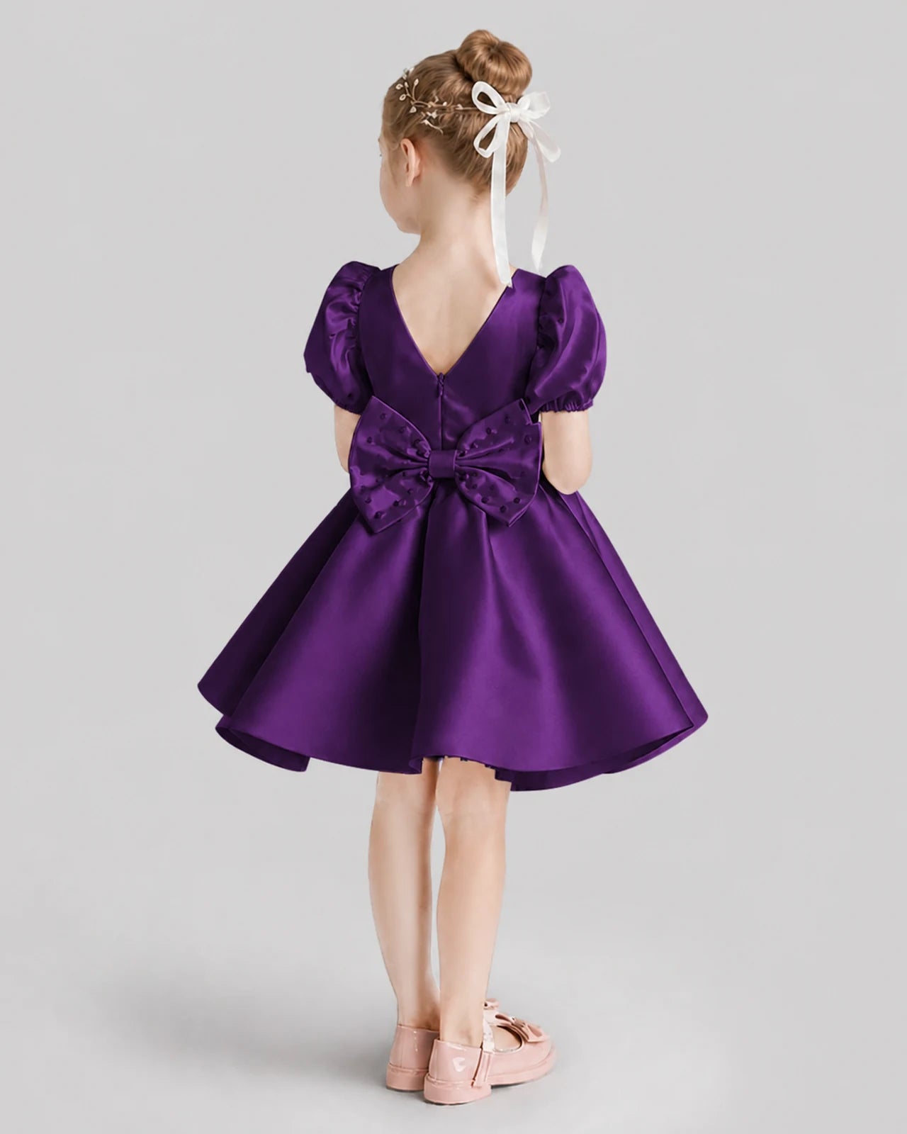 Purple Flared Flower Girl Dresses Back