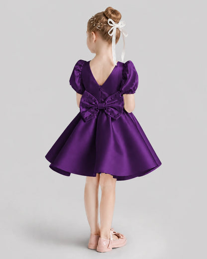 Purple Flared Flower Girl Dresses Back