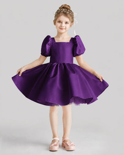 Purple Flared Flower Girl Dresses Front