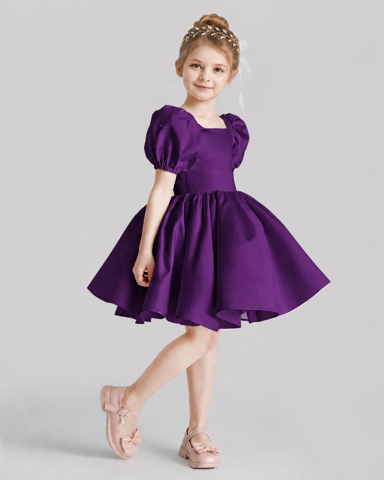 Purple Flared Flower Girl Dresses Side