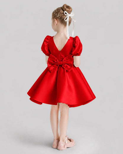 Red Flared Flower Girl Dresses Back