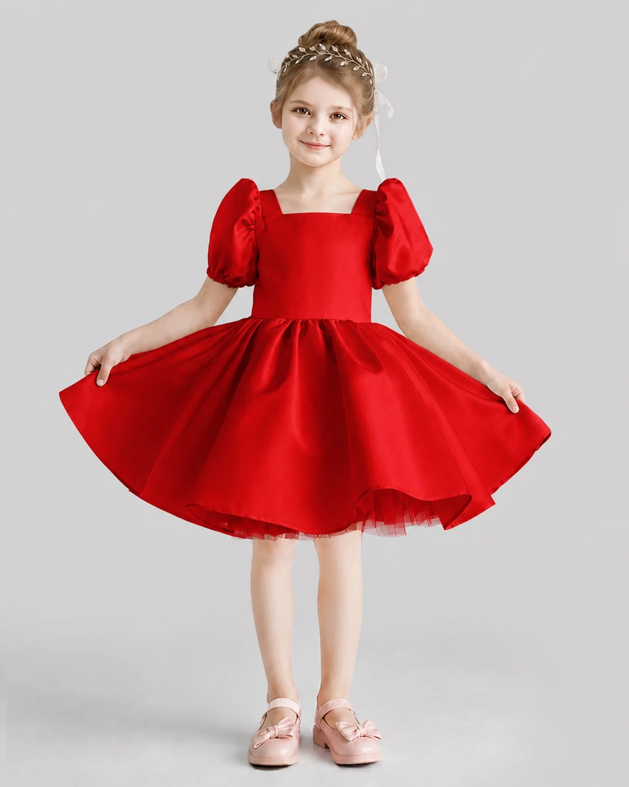 Red Flared Flower Girl Dresses Front