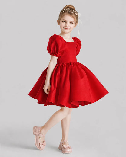 Red Flared Flower Girl Dresses Side