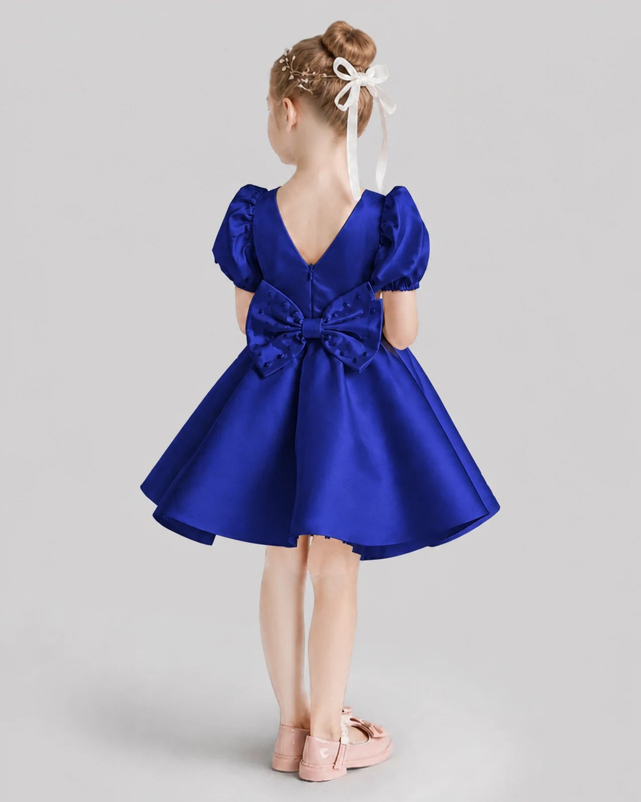 Royal Blue Flared Flower Girl Dresses Back