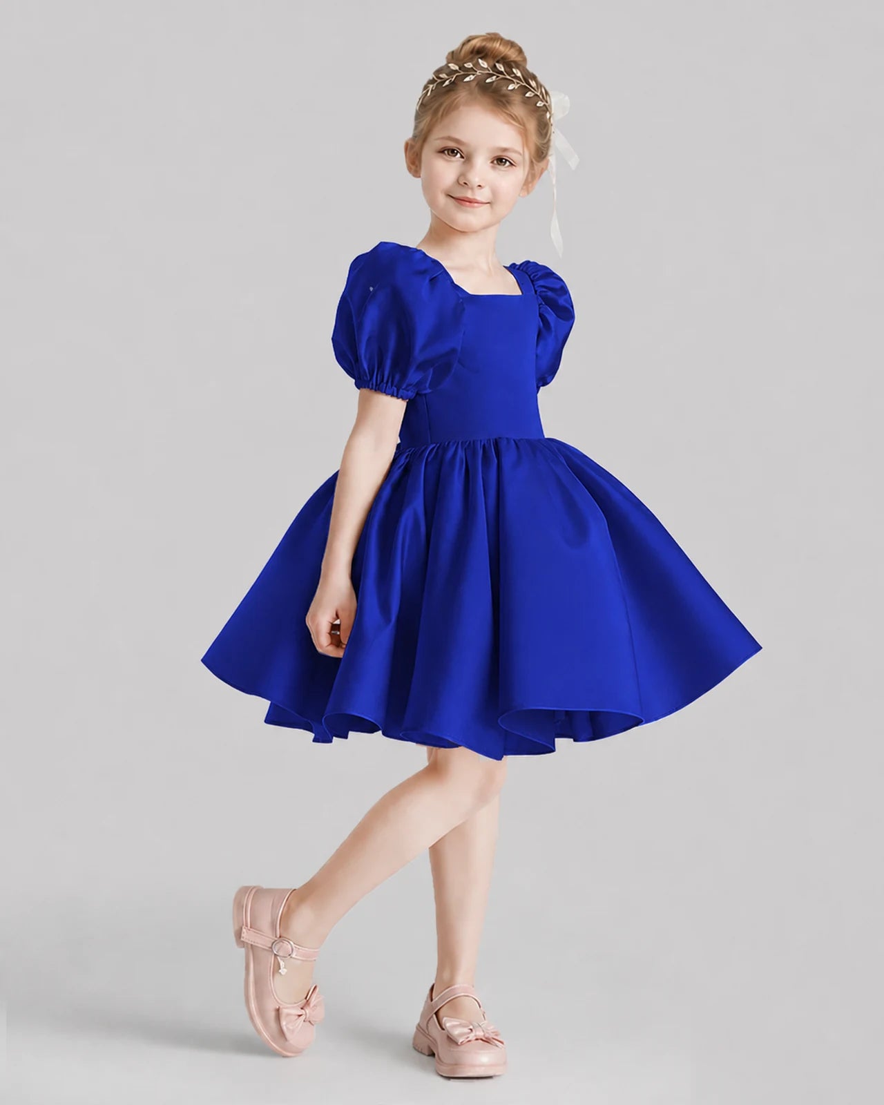 Royal Blue Flared Flower Girl Dresses Side