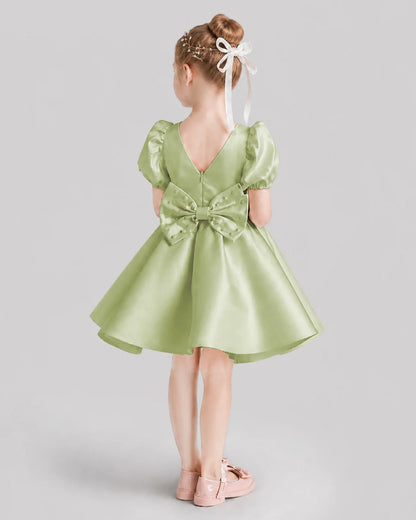 Sage Green Flared Flower Girl Dresses Back