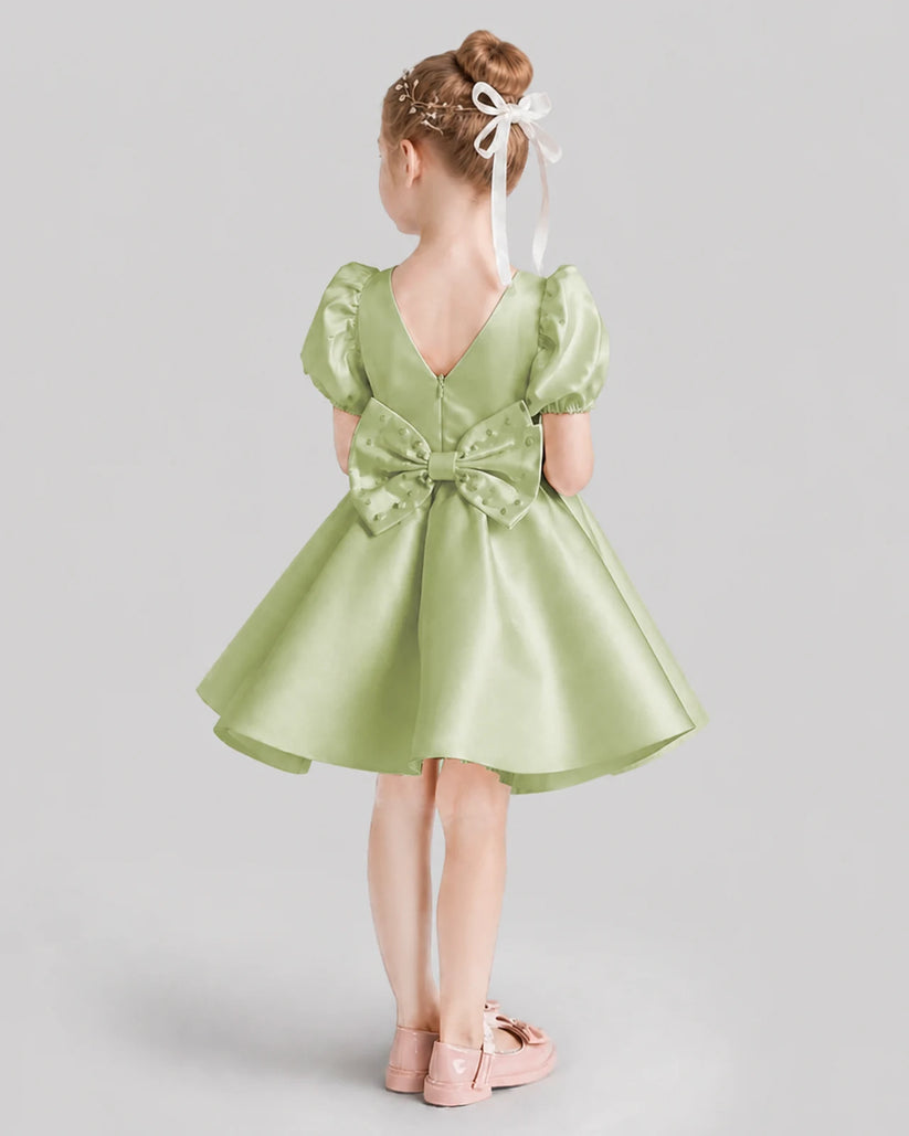 Sage Green Flared Flower Girl Dresses Back