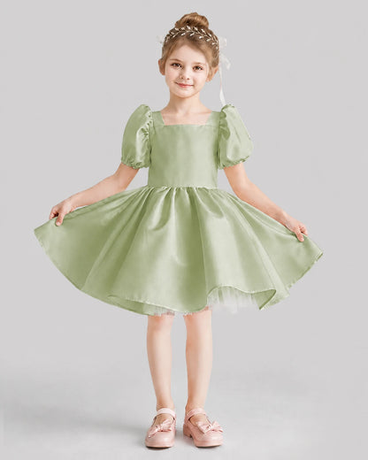 Sage Green Flared Flower Girl Dresses Front