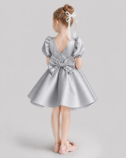 Silver Flared Flower Girl Dresses Back