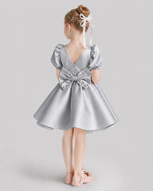 Silver Flared Flower Girl Dresses Back