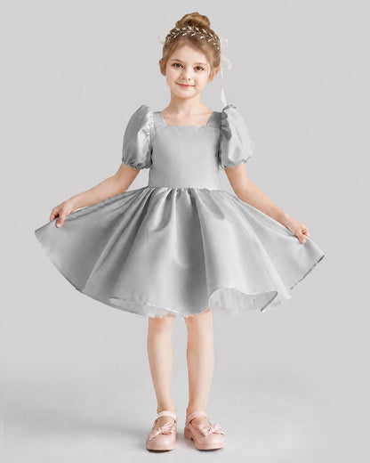 Silver Flared Flower Girl Dresses Front