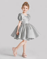 Silver Flared Flower Girl Dresses Side