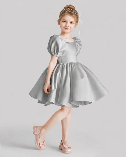 Silver Flared Flower Girl Dresses Side