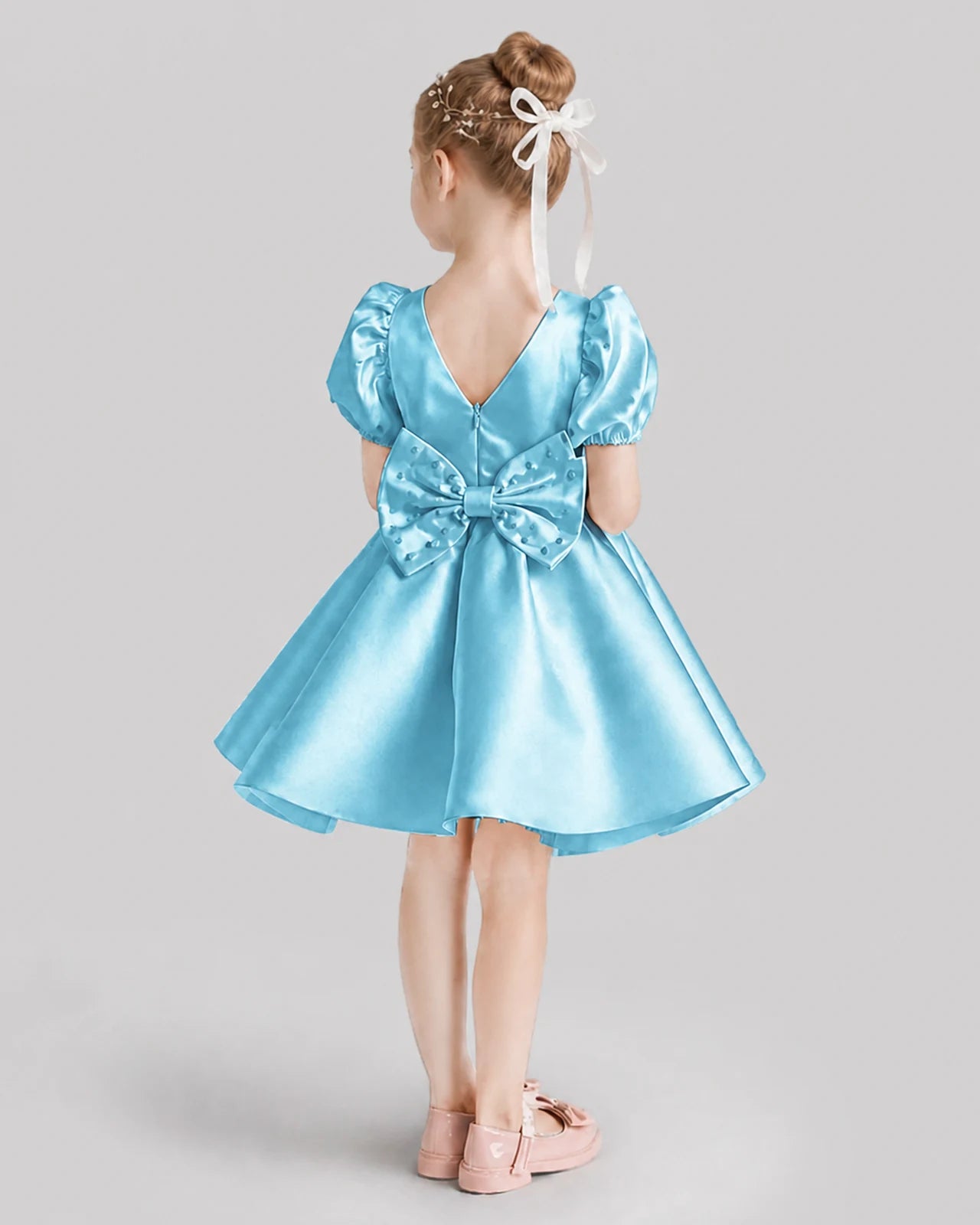 Sky Blue Flared Flower Girl Dresses Back