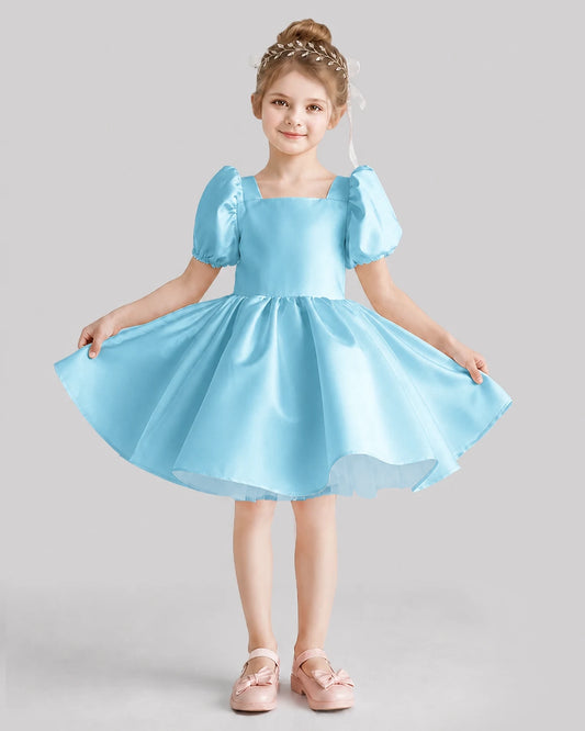 Sky Blue Flared Flower Girl Dresses Front